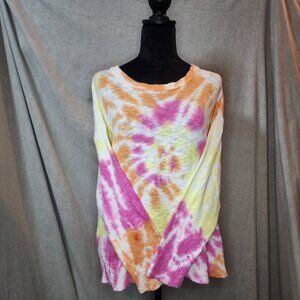 Lulu B Tie Dye  Sweater Orange Pink Yellow Lightweight 100% Cotton XL Beachy